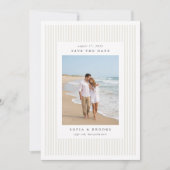 Save The Date Ecru | Photo de mariage classique à rayures fines (Devant)