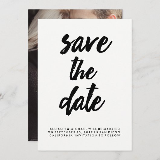 Save The Date Edgy Black Typographie Enregistrer la date | Photo (Devant / Derrière)