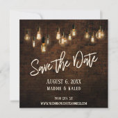 Save The Date Edison Lights & Industrial Brown Brick Wall (Devant)