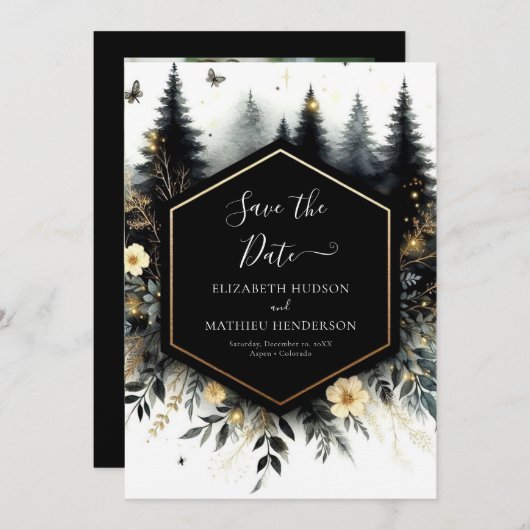Save The Date Editable Classic Enchanted Forest Mariage (Devant / Derrière)