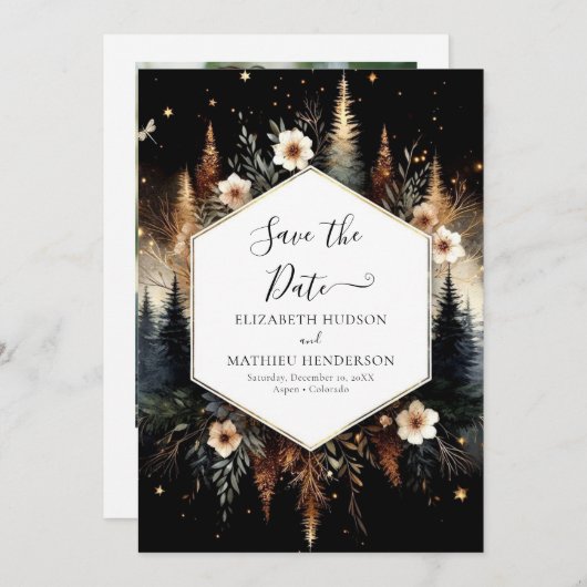 Save The Date Editable Classic Enchanted Forest Mariage (Devant / Derrière)