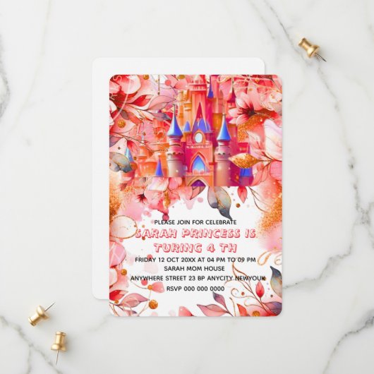 Save The Date Editable Four ever une princesse 4e anniversaire I (Devant/Arrière en situation)