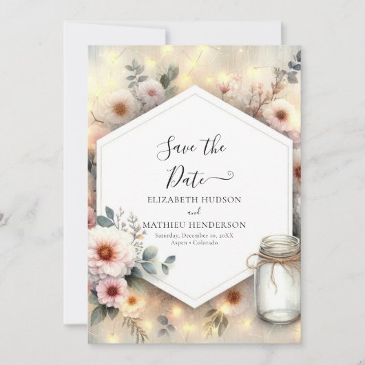 Save The Date Editable Romance Mason Jar Mariage (Devant)