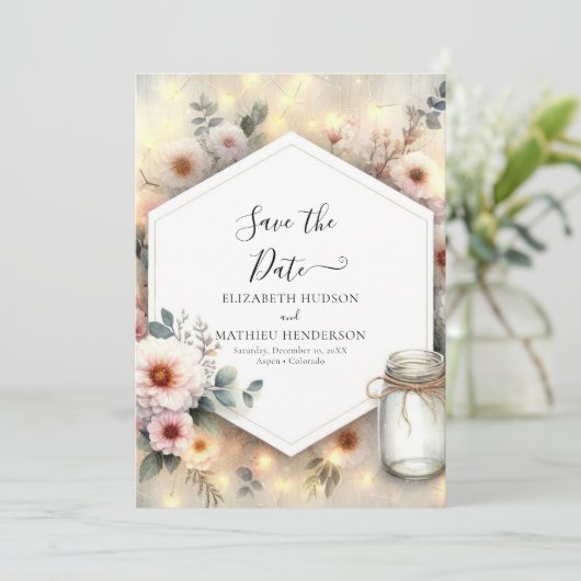Save The Date Editable Romance Mason Jar Mariage (Debout devant)