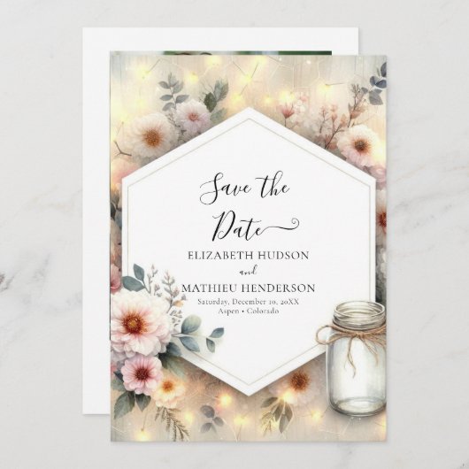 Save The Date Editable Romance Mason Jar Mariage (Devant / Derrière)