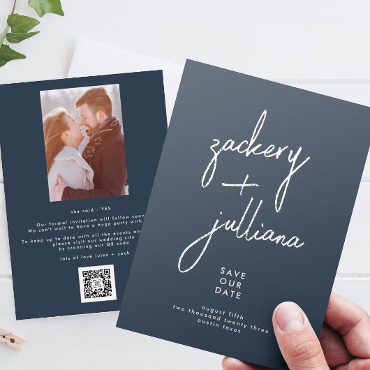 Save The Date Editable Style Photo Personnalisé Marine Bleu