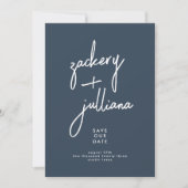 Save The Date Editable Style Photo Personnalisé Marine Bleu (Devant)