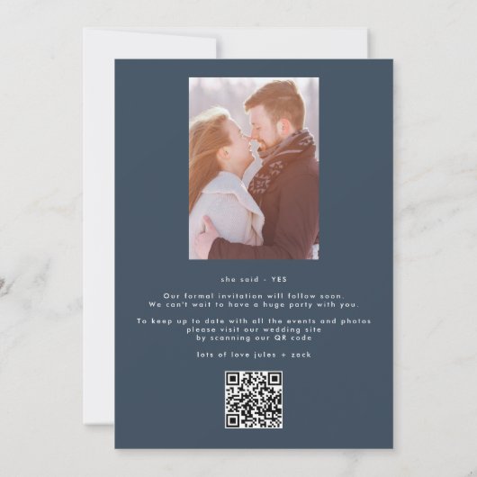 Save The Date Editable Style Photo Personnalisé Marine Bleu (Dos)