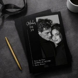 Save The Date Éditorial Minimaliste Moderne Noir Photo Date à Sa