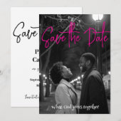 Save the date | Eenvoudig minimalistisch zwart-wit (Voorkant / Achterkant)