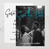 Save the date | Eenvoudig minimalistisch zwart-wit (Voorkant / Achterkant)