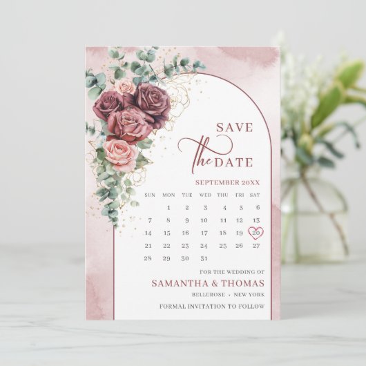 Save The Date Eeucalyptus à fleurs roses (Debout devant)