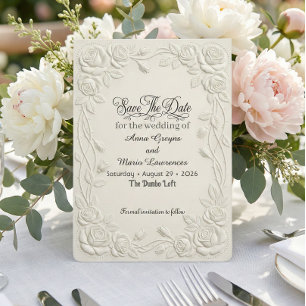 Save The Date Effet de relief en 3D de fleurs en creme faux embo