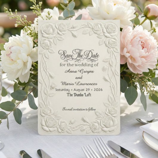 Save The Date Effet de relief en 3D de fleurs en creme faux embo