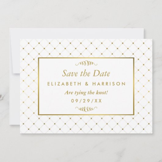 Save The Date Effet Foil Blanc & Or Moderne Enregistrer La Date (Devant)