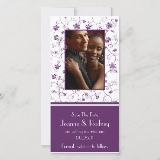 Save The Date Eggplant Purple and White Photo Enregistrer la dat (Devant)
