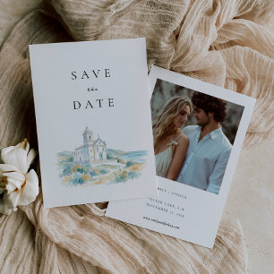 Save The Date Église catholique aquarelle mariage