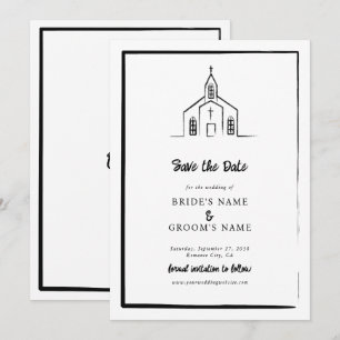 Save The Date Église dessinée à la main Mariage traditionnel et 