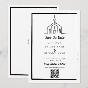 Save The Date Église dessinée à la main Mariage traditionnel et 