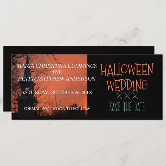 Save The Date Église éffrayante Mariage d'Halloween Enregistrer  (Devant / Derrière)