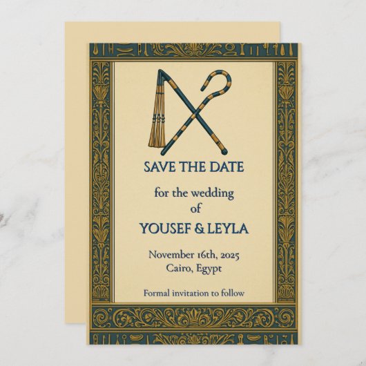 Save The Date Egyptian Crook & Flail Gold Enregistrer la date (Devant / Derrière)