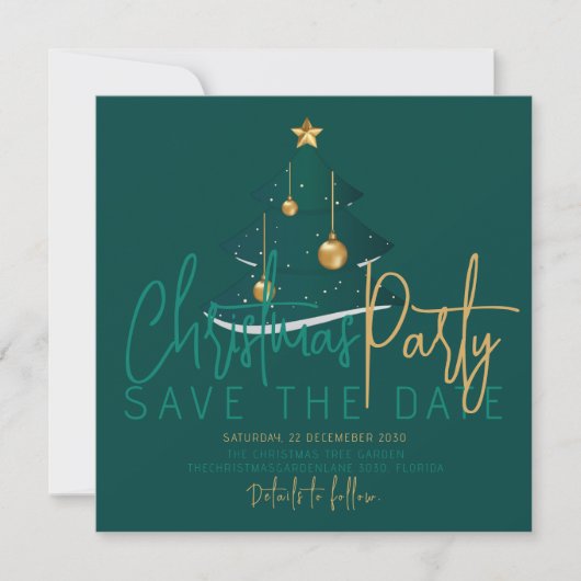 Save The Date Elagant Emerald Christmas Tree Party (Devant)