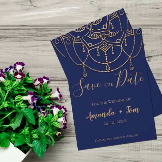 Save The Date Electric Blue Texturé Design Mariage Traditionnel