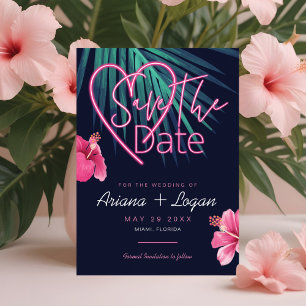 Save The Date Electric Love Neon rose Floral & Tropical Retro