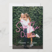 Save The Date Electric Love Neon Rose Heart & Photo Typographiqu (Devant)