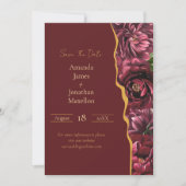 Save The Date Élégance aux fleurs de Bourgogne avec Mariage Gold (Devant)