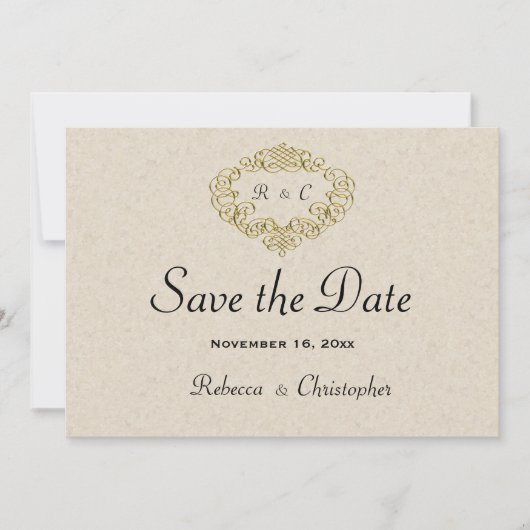 Save The Date Elégance Beige Mariage Gold Crest (Devant)