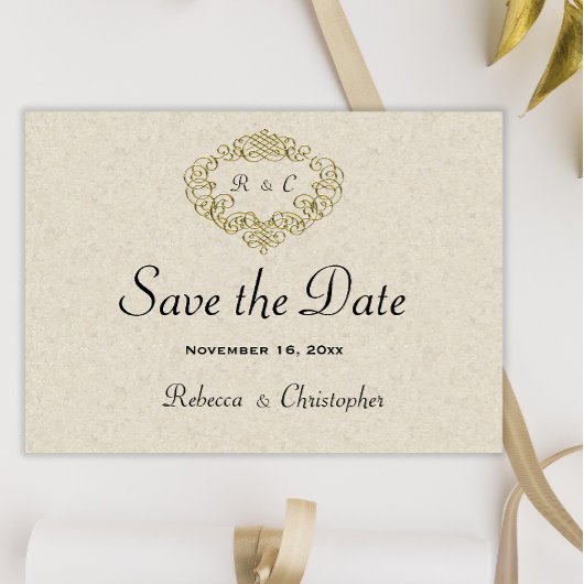 Save The Date Elégance Beige Mariage Gold Crest