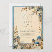 Save The Date Élégance botanique du dôme bleu de Santorin (Devant)