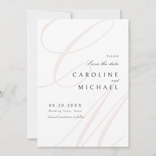 Save The Date Élégance Classique Script Monogramme Enregistrer L (Devant)