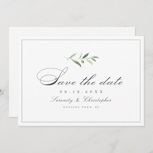 Save The Date Élégance Classique Script Verdure Simple Enregistr (Devant / Derrière)