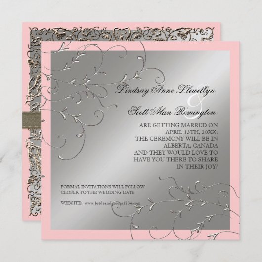 Save The Date Elégance Cravate noire, argent Enregistrer la date (Devant / Derrière)