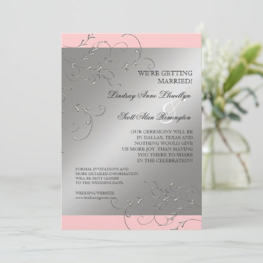 Save The Date Elégance Cravate noire, argent Enregistrer la date (Debout devant)