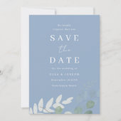 Save The Date Élégance de mariage feuille verte bleu poussiéreux (Devant)