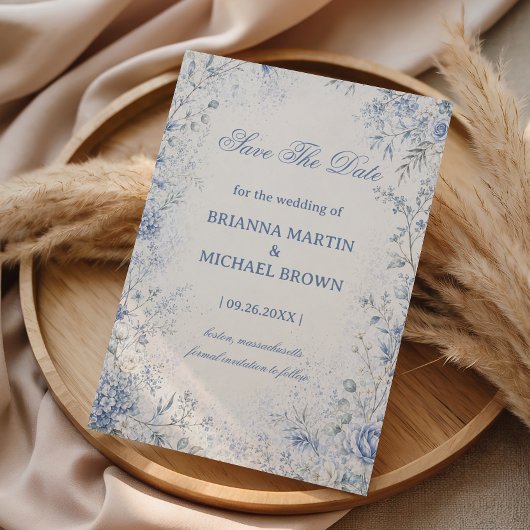 Save The Date Élégance Florale d'Hiver Bleu Douce