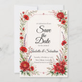 Save The Date Élégance florale écarlate romantique de mariage (Devant)