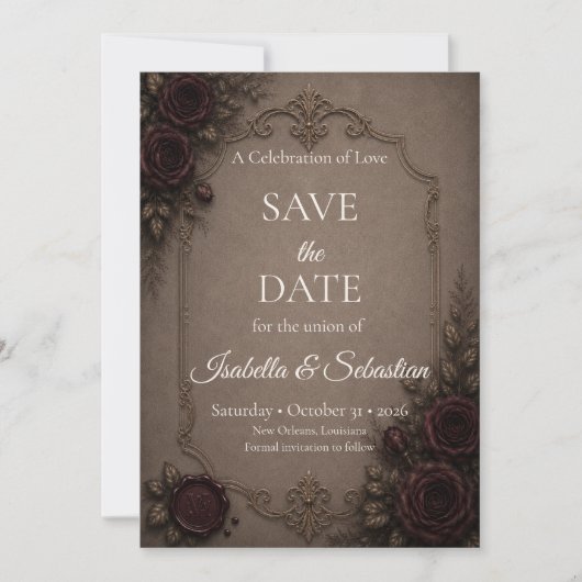 Save The Date Élégance gothique de mariage  (Devant)