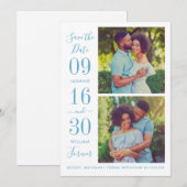 Save The Date Elégance moderne Dusty Blue Mariage photo (Devant / Derrière)