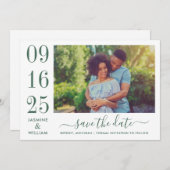 Save The Date Elegance moderne Emerald Green Mariage photo (Devant / Derrière)