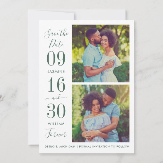 Save The Date Elegance moderne Emerald Green Mariage photo (Devant)
