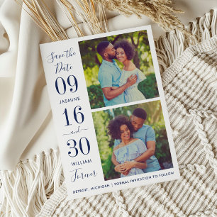 Save The Date Élégance Moderne Photo de Mariage Bleu Marine