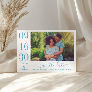 Save The Date Élégance Moderne Photo de Mariage Bleu Poussiéreux
