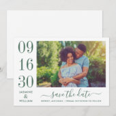 Save The Date Élégance Moderne Photo de Mariage Vert Émeraude (Devant / Derrière)