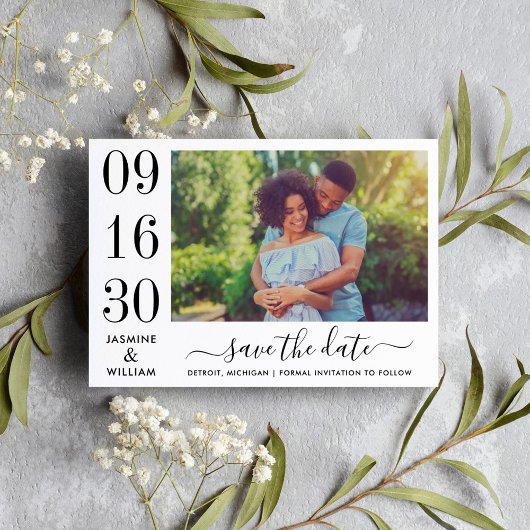 Save The Date Elégance moderne photo Mariage noir et blanc