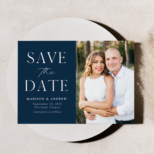 Save The Date Élégance Moderne Photo Navy