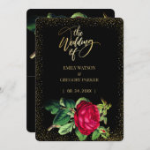 Save The Date Élégance noire et or pure , mariage aux roses roug (Devant / Derrière)